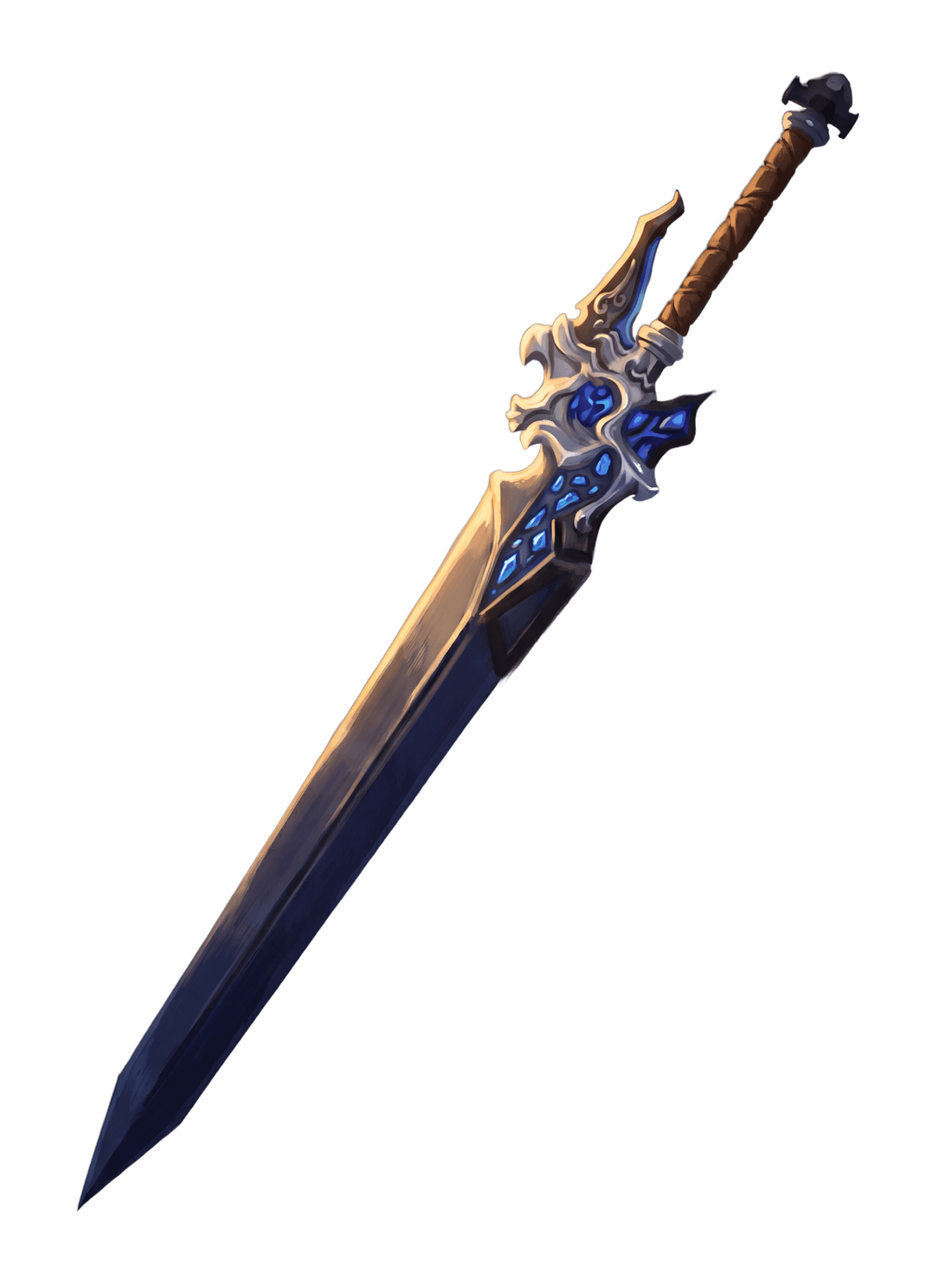 The Star-Blade, an ornate sword with glowing blue inlays, painted in golden storm light